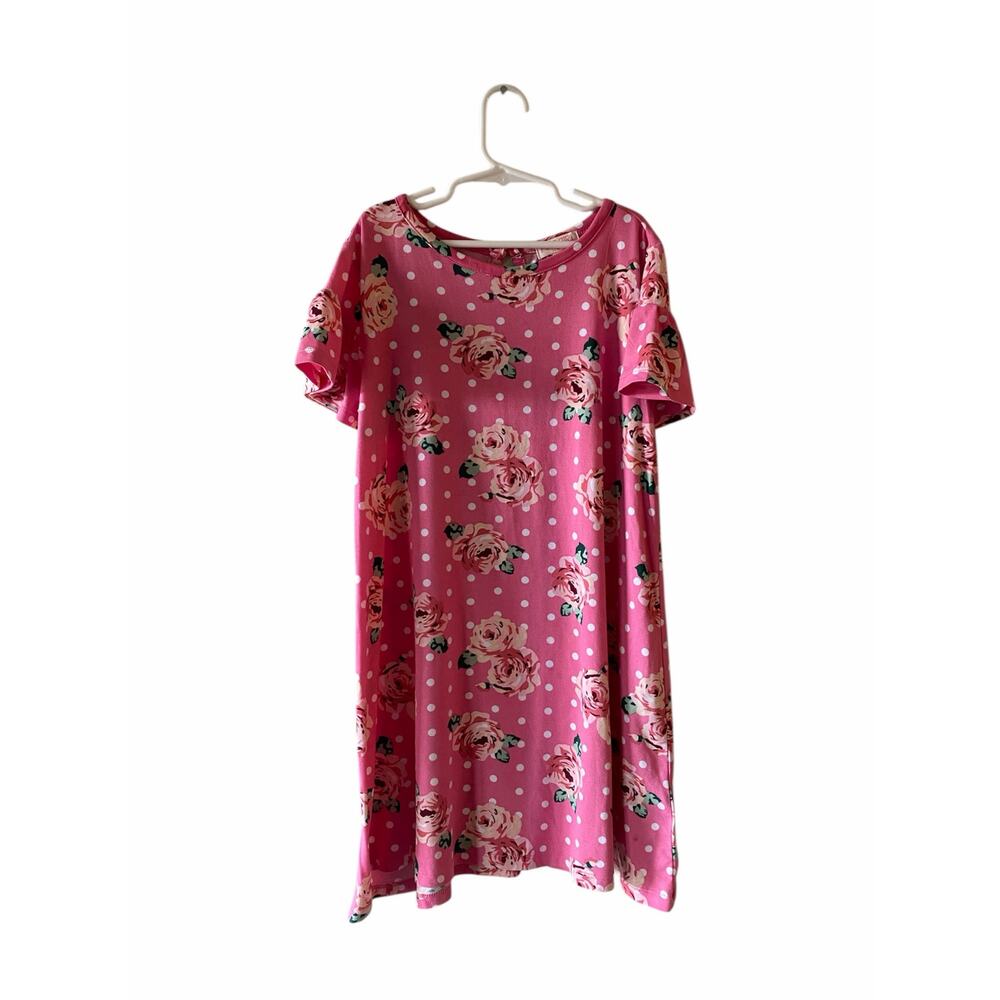 Poof Girl Pink Floral Polka Dot Summer Swing Dress- Size Girls Medium